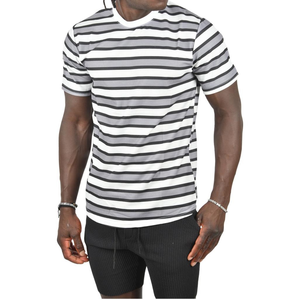 DeepSEA Yatay Çizgili Bisiklet Yaka Slim Fit Likralı Tişört 2403228