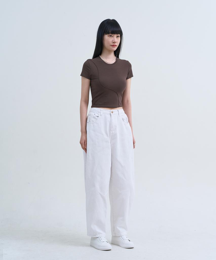 Yuseuteule Piping Slim Fit Short Sleeve T-Shirt (Brown)