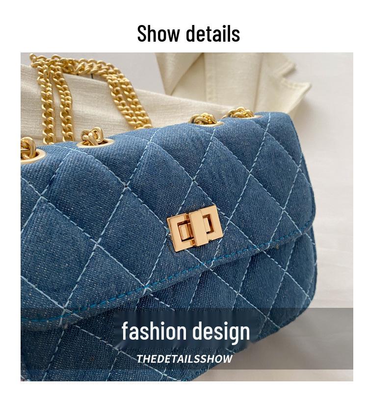2024 Women's Versatile Denim Canvas Crossbody Bag with Diamond Chain