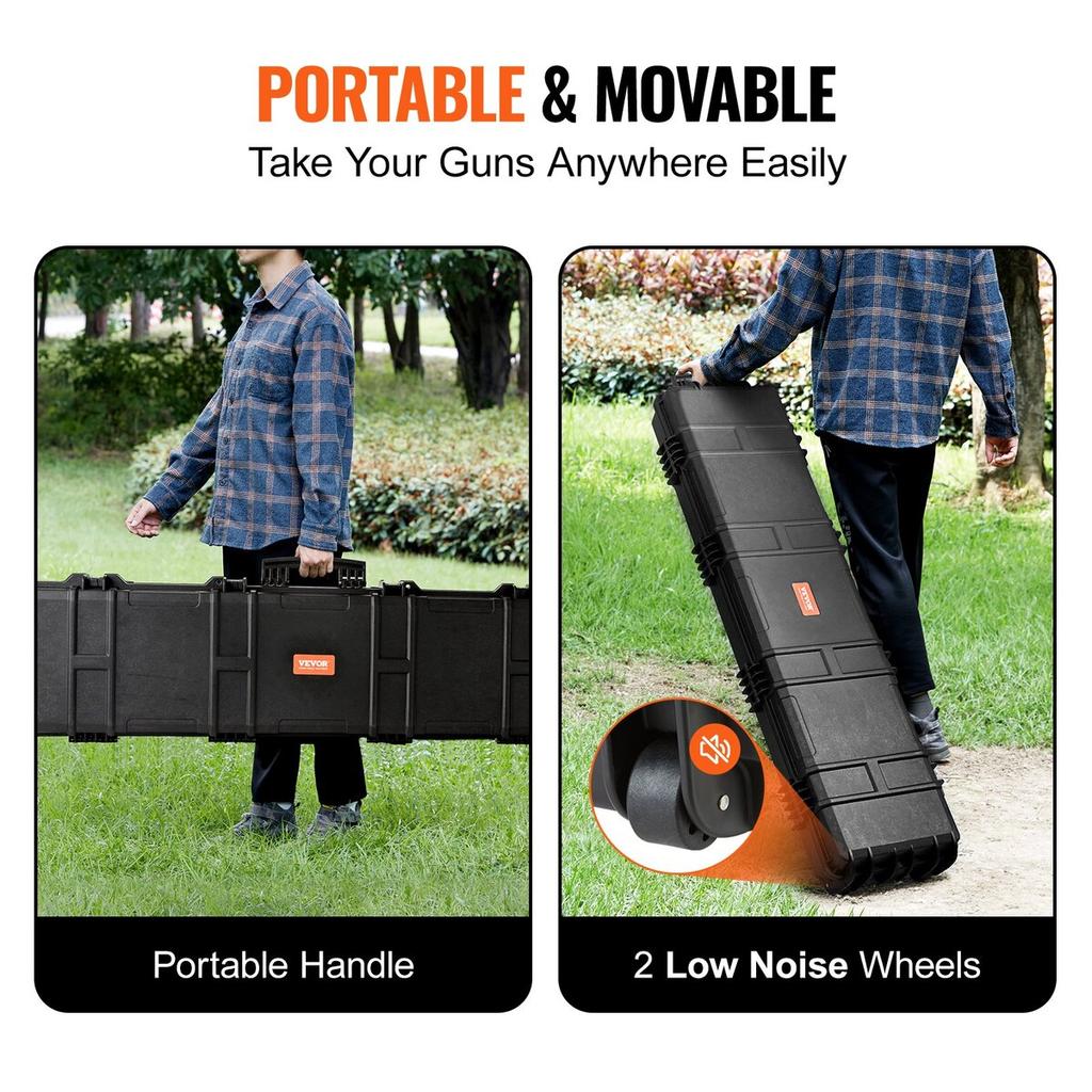 Rifle Case, Rifle Hard Case with 3 Layers Fully-protective Foams, 50 Inch Lockable Hard Gun Case with Wheels, IP67 Waterproof & Crushproof, for Two