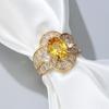 Vintage Luxury Sparkling Yellow Color Oval Inlaid Zircon Ring, Women's Fashion Trend Banquet Party Jewelry Gift