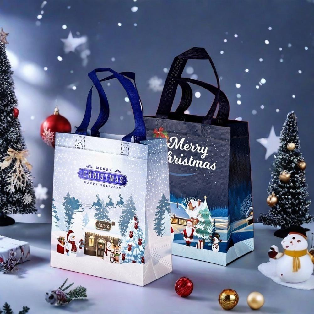 3Pcs  Christmas Gift Bags Assorted Sizes, Reusable Tote Bags with Handle, Non-Woven Christmas Bags for Xmas Party Favors