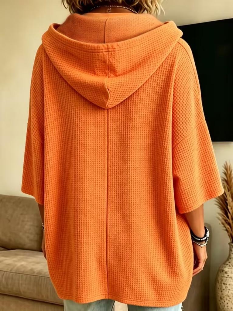 Felpa con cappuccio e coulisse casual da donna taglie forti, classica versatile felpa con cappuccio elegante da donna, vestibilità ampia comoda