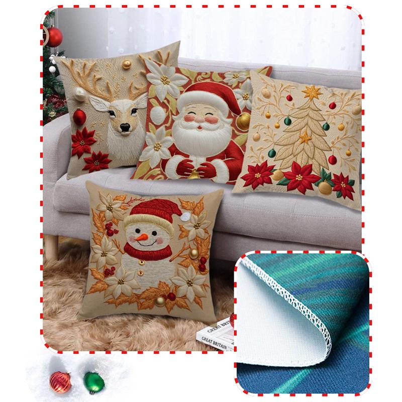 1/4pcs Cushion Cover New Year 2026 Linen Pillow Cases 45*45CM Pillowcase Single-Sided Excludes Inserts 2D Christmas Xmas Gifts