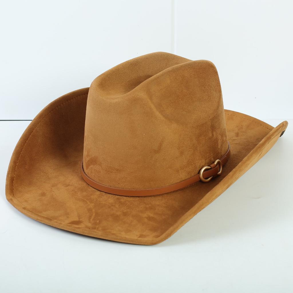 Beliebter europäischer und amerikanischer Stil Wildleder Western Cowboyhut für Männer und Frauen einfacher und modischer Hut mit breiter Krempe Jazzhut