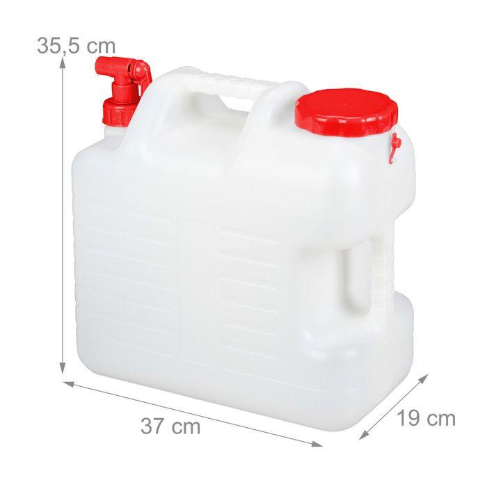 Relaxdays jerricane d’eau avec robinet, couvercle à visser, bidon à eau de camping, 20 l, sans bpa, blanc-rouge