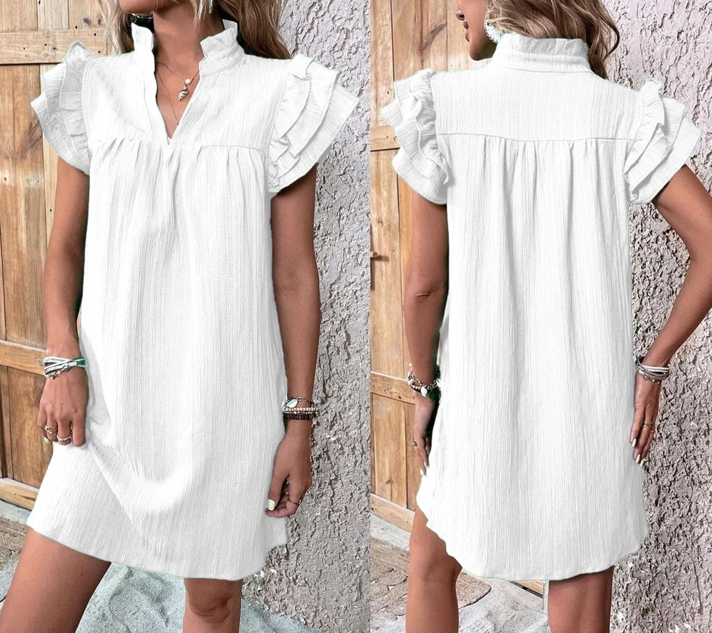Summer Fashion Versatile Lotus Leaf Sleeve V-neck Dress