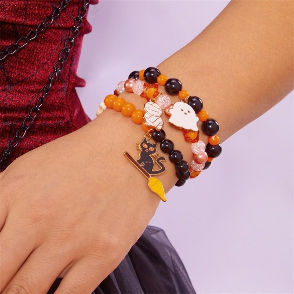 3pcs Haunted House Pumpkin Pendant Bracelet Zinc Zinc Zinc Alloy Colorful Beaded Bracelet  Festival Jewelry