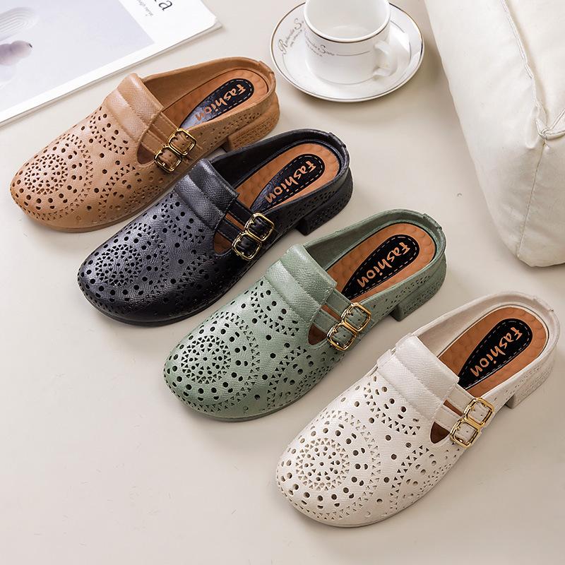 Yuzhihao Women's Summer Slip-On Perforated Sandals - Fashionable Flat Style