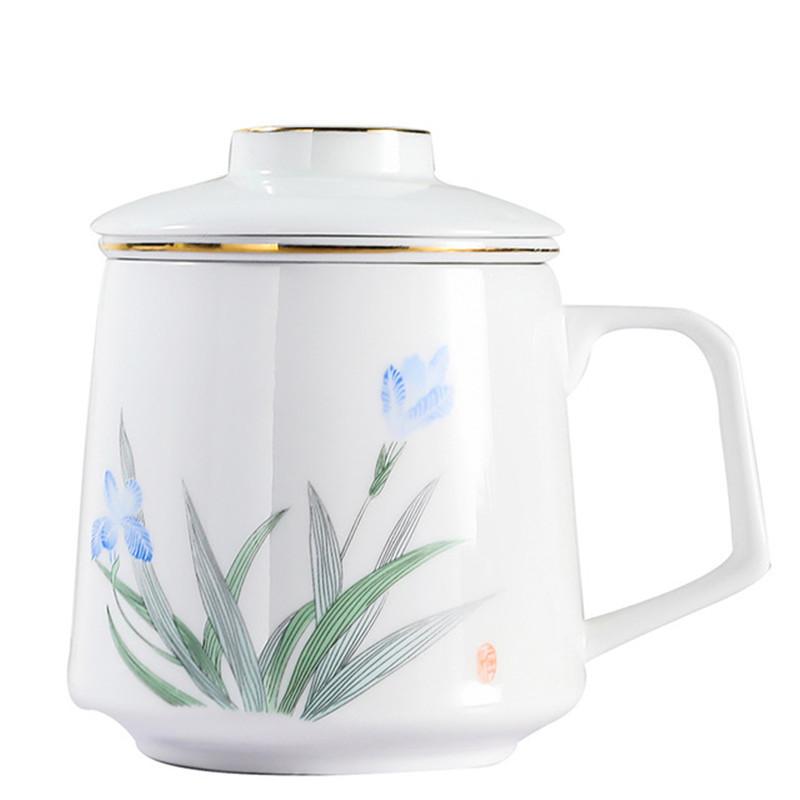 Ceramic Tea Separation Cup Porcelain Hand Painted Teacups with Filter Creative Color Glaze Office Water Mug Drinkware Gift