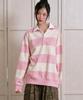 THE GREEN LAB Striped Rugby Collar Sweatshirt [Pink]