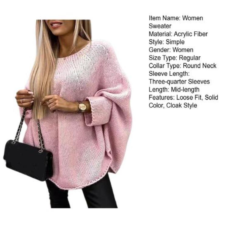 Pull Cape Style Col Rond pour Femme Pull Lâche Coupe Ample Hauts Couleur Unie