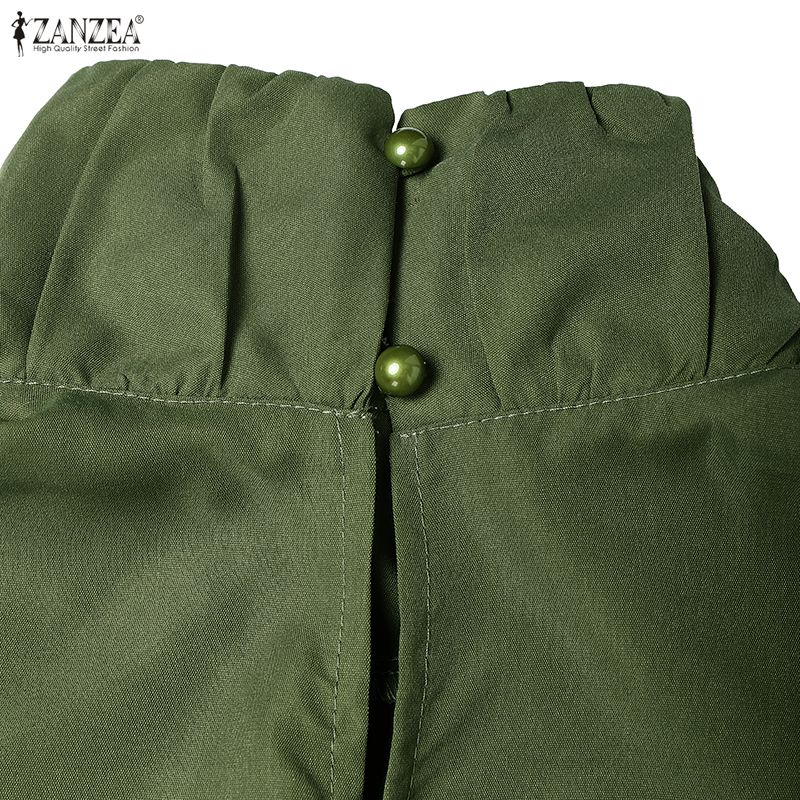 ZANZEA Women Casual Turtleneck Loose Long Sleeve Solid Blouse