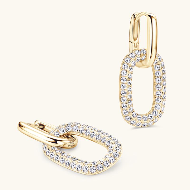Elegant Moissanite Paperclip Dangle Earrings - Women's Silver Jewelry with Chic, Modern Design