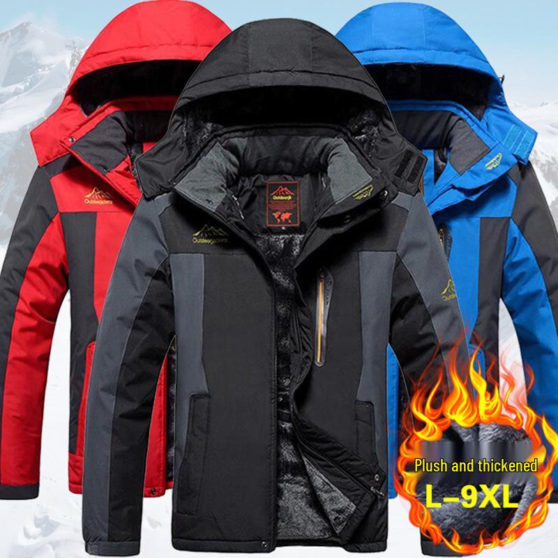 Men’s Plus Size Fleece-lined Windproof Outdoor Cotton Jacket