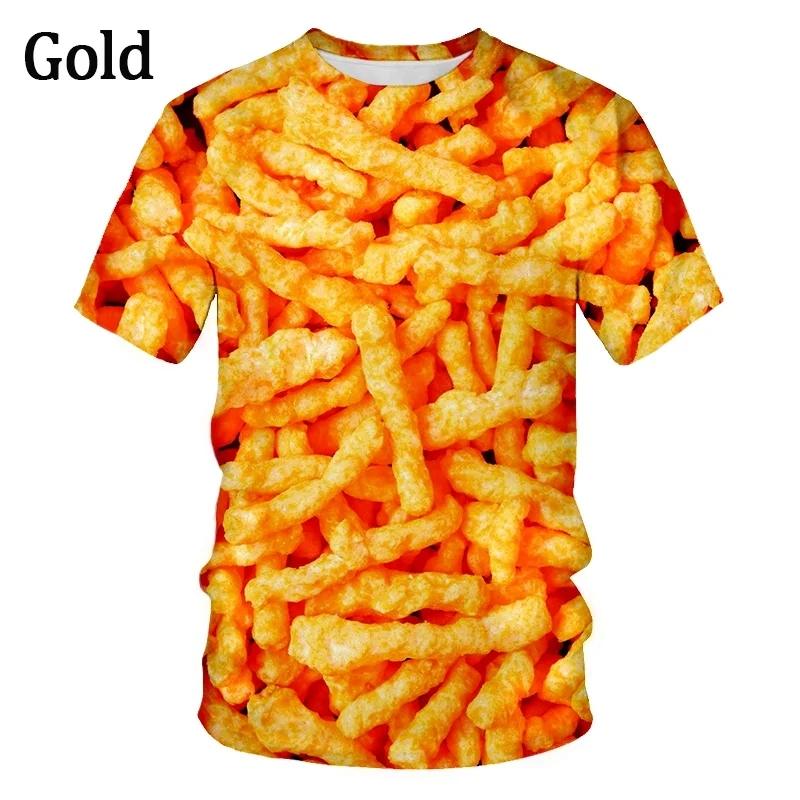 Summer New Food Pattern Men's Printed T-shirt Street Fashion Harajuku Round Neck Large Comfortable Short Sleeved TopSummer New F