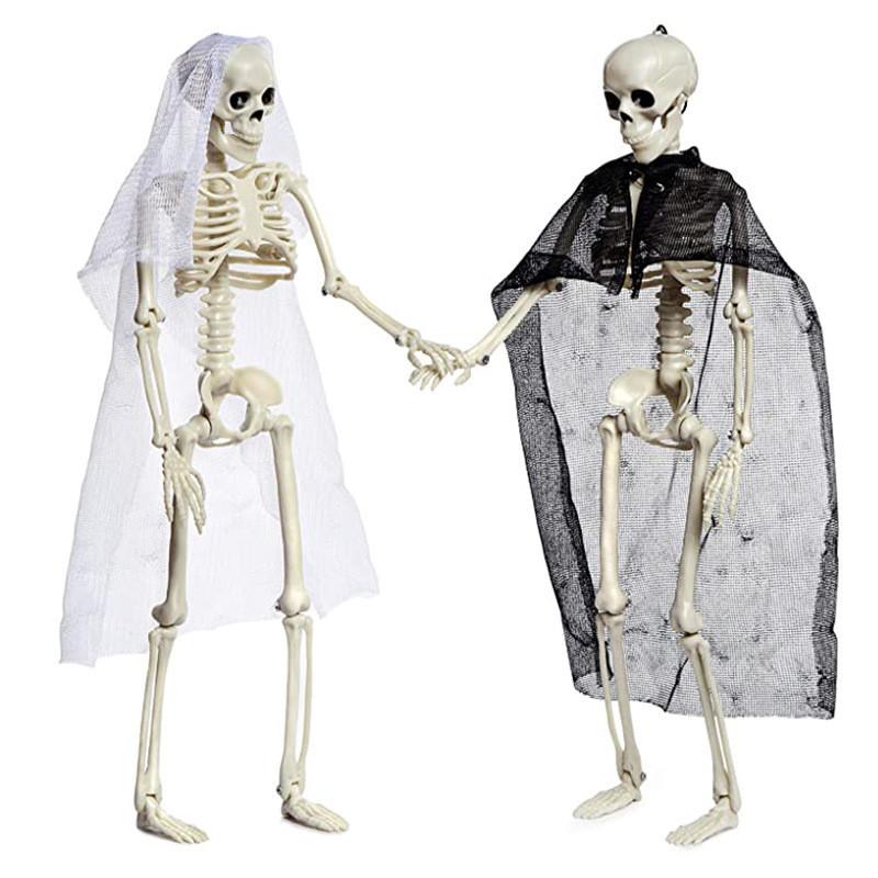 Festive Halloween Skeleton Couple Decorative Props Realistic Plastic Bride Groom Design 21x10cm