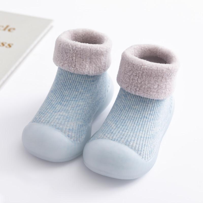 Baby Walking Socks, Autumn and Winter with Thick Velvet and Soft Sole, Anti Slip Shoes for Boys and Girls, Pure Cotton Socks