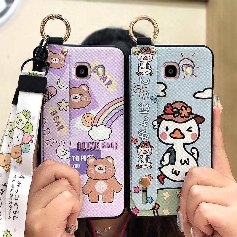 Soft Case Protective Phone Case For Samsung Galaxy J510/J5 2016/J5108 Wrist Strap Cartoon Cute Back Cover Silicone Ring