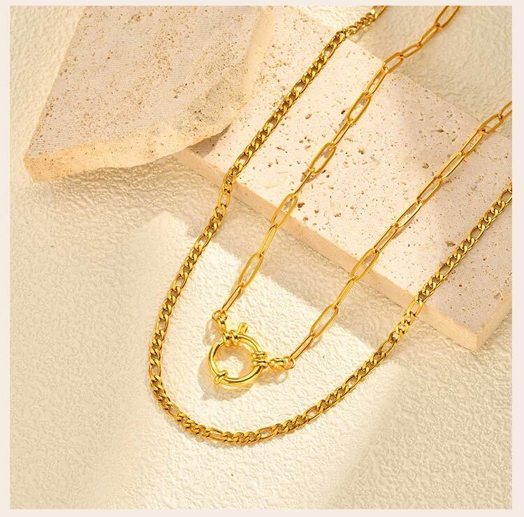 Trendy Layered Necklace for Women, 18K Gold Plated Stainless Steel Link Chain Modern Minimalist Jewelry