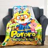 Pororo The Little Penguin Cartoon Group Character Print Flannel Blanket Soft Warm Throw Blanket for Sofa Bed Living Room
