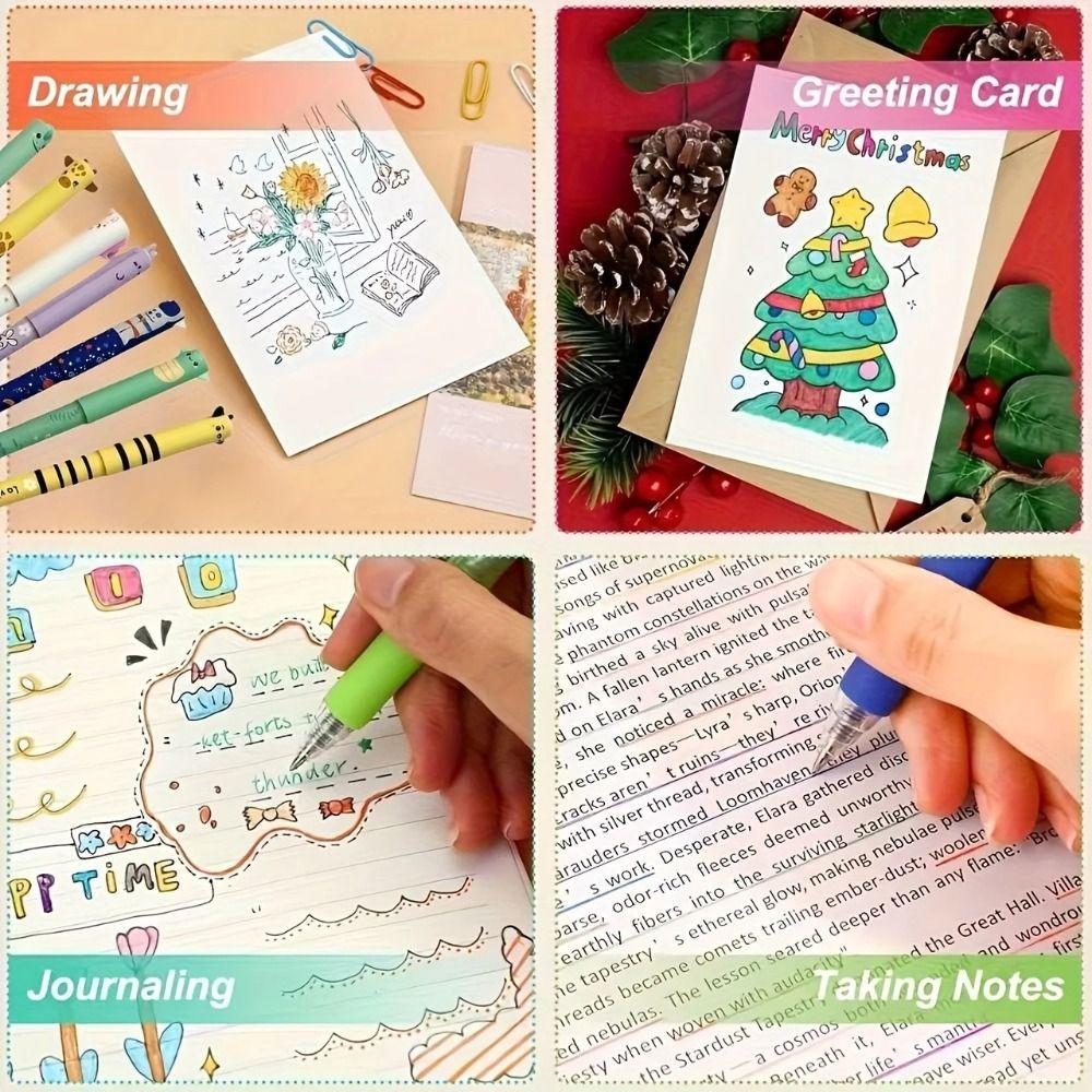 8pcs/Set Cartoon Animal Series Erasable Pen 8 Colors Writing Tool Ballpoint Pen 0.5mm Tip Neutral Pen Marking