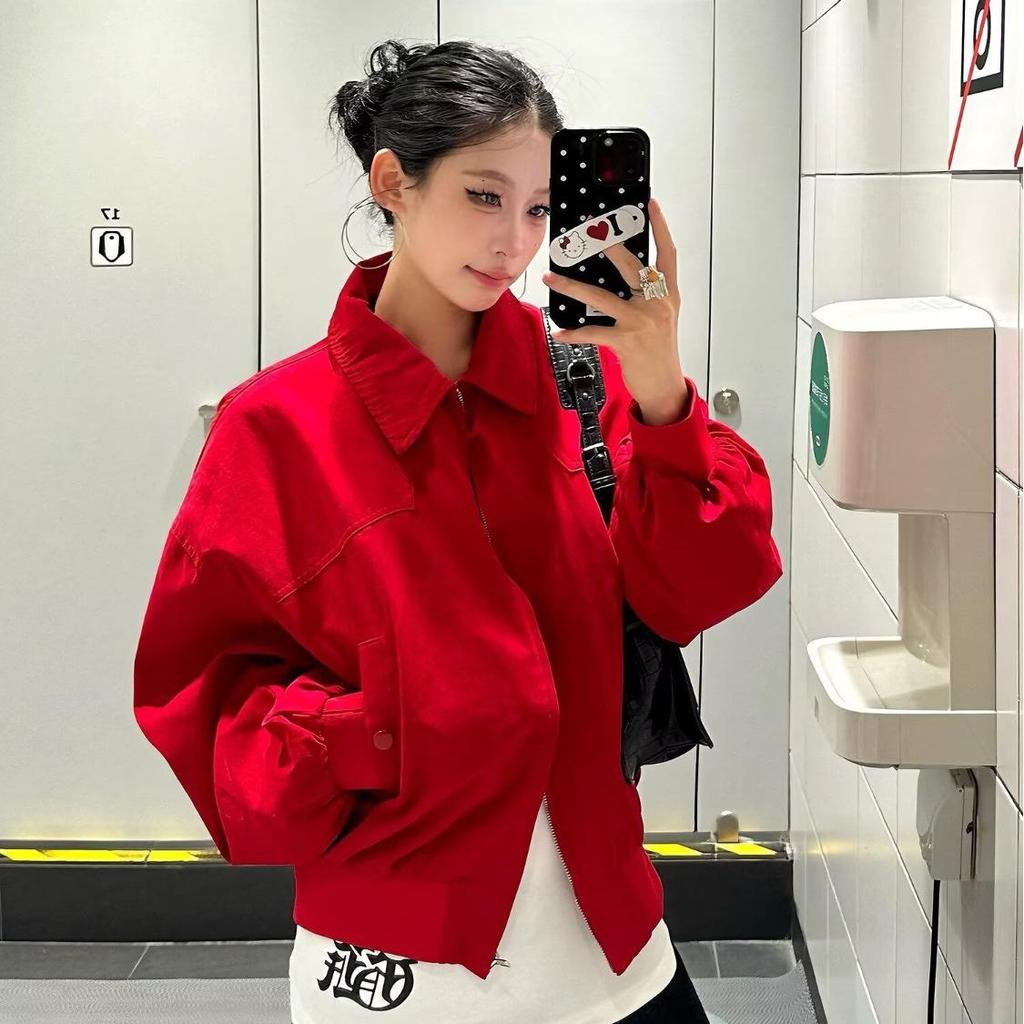 Unisex Versatile Lapel Zipper Jacket for Spring and Autumn - Short, Loose Fit