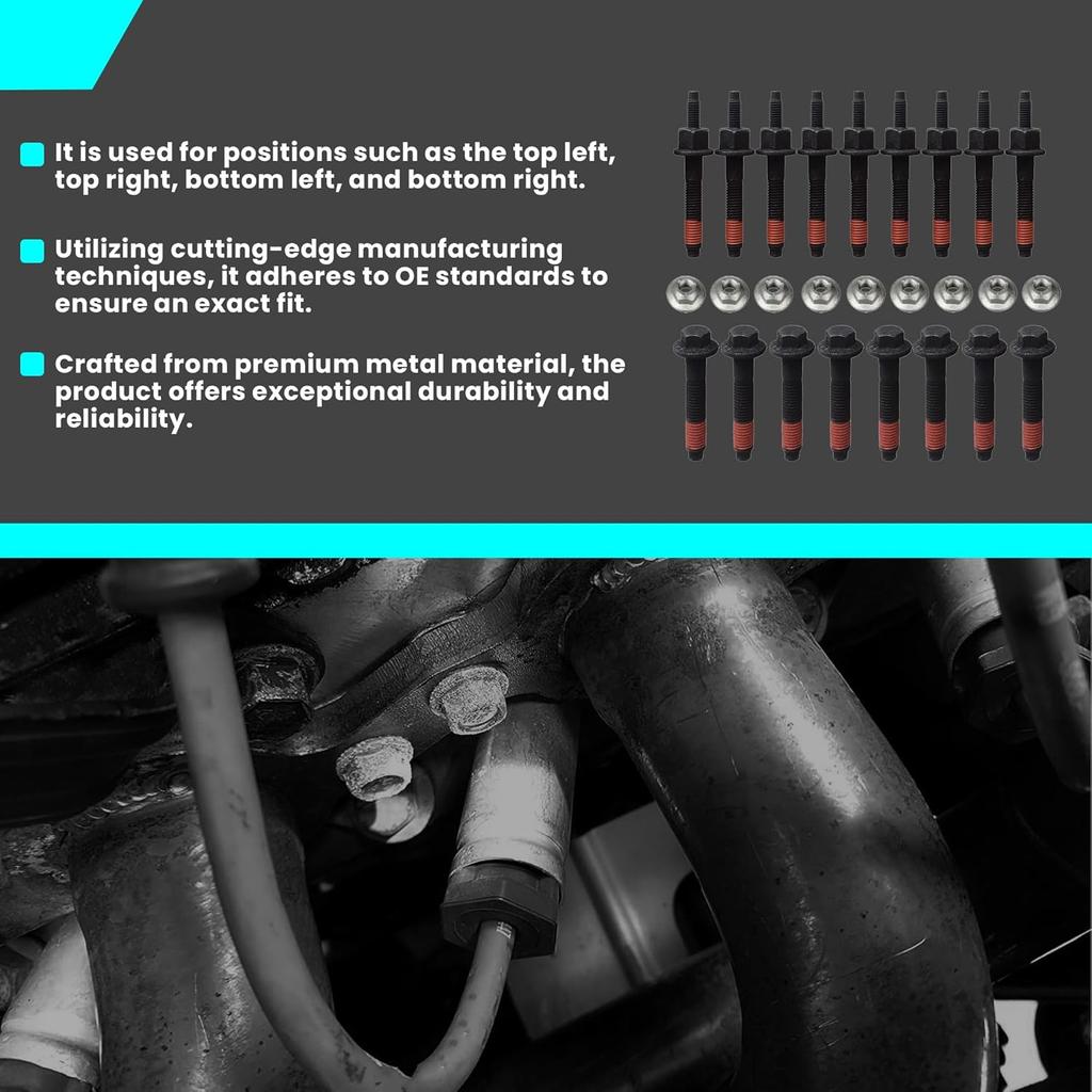 Exhaust Manifold Bolt & Nuts Compatible with Dodge Challenger Charger Durango 09-18 Ram 1500 2500 Pickup 09-10 Chrysler Aspen 300 Jeep Commander
