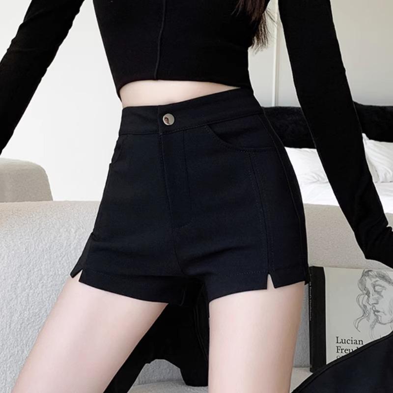 

Шорты с высокой посадкой и разрезом в осеннем стиле специй с высокими сапогами - Трендовые эластичные шорты для подъема бедер и широкого кроя. L чёрный