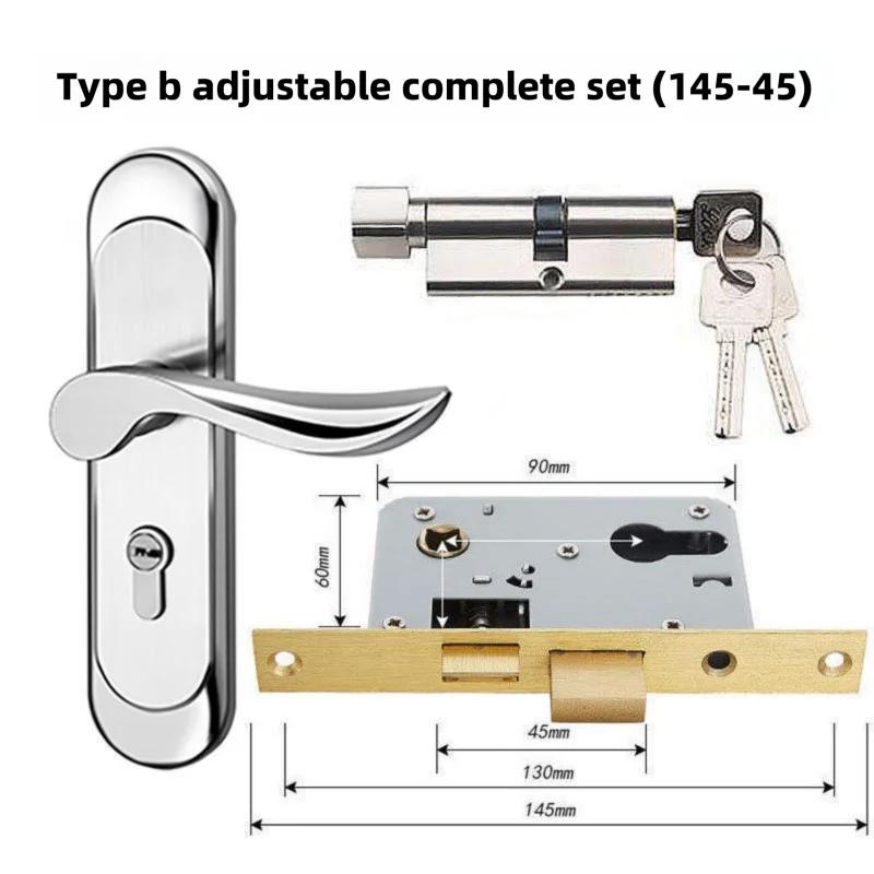 Universal Stainless Steel Indoor Door Lock Adjustable Wooden Door Handle for Bedroom Security Tamper-Free Household Safety