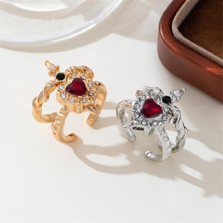 Stylish Pair Of Gothic Themed Heart And Swords Rings Alloy Comfortable Fit For Everyday Use