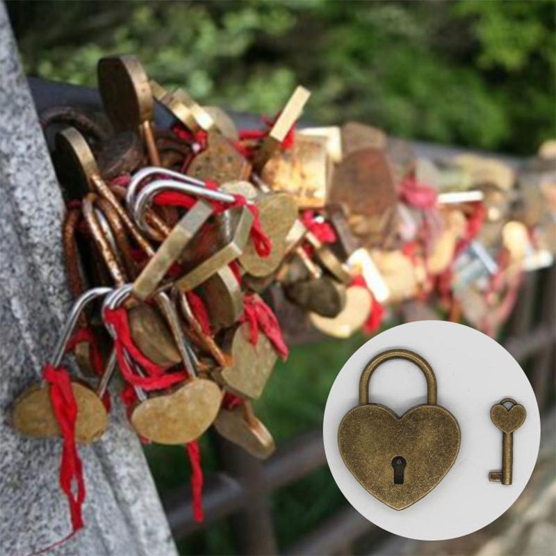Lacăt în formă de inimă în stil antic, lacăt vintage, lacăt romantic minunat pentru jurnal, lacăt cu cheie pentru cutie de bijuterii, valiză
