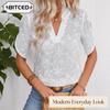 Women's Fashion Casual Solid Color Print V-Neck Short Sleeve Blouses & Shirts