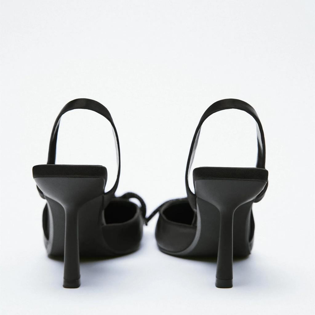 Fashion Crystal Women's Mules Sandals for Party Sexy Black New Pointed Bow Back Strap High-heeled Stiletto with Rhinestone Shoes Ladies