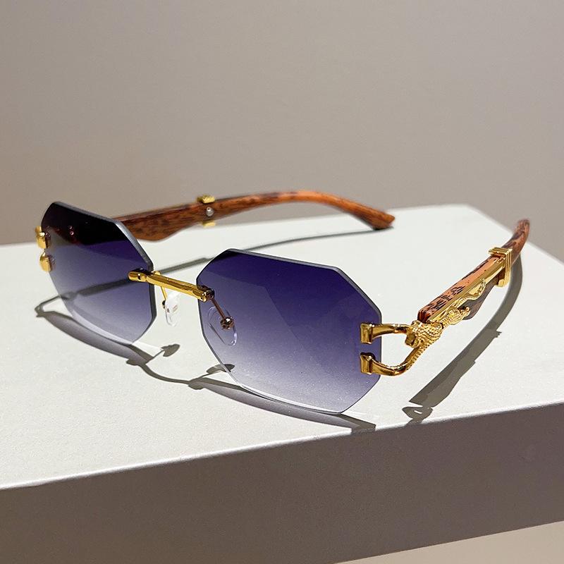 Vintage Fashion Steampunk Rimless Sunglasses Women For Men Luxury Brand Designer Irregular Sun Glasses Metal Leopard Head Shades