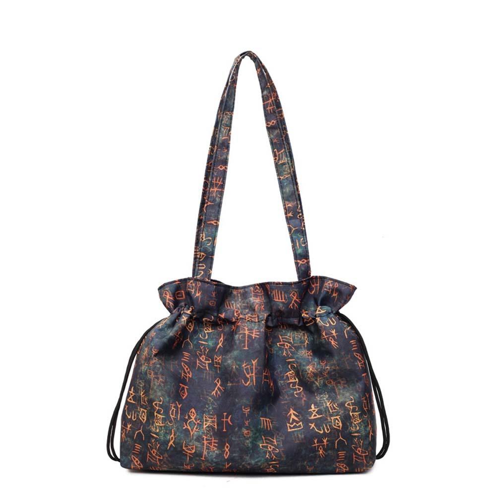 Retro Hanfu Drawstrings Bag Flower Embroidery Handbag Chinese Printed Shoulder Pouch  Outdoor