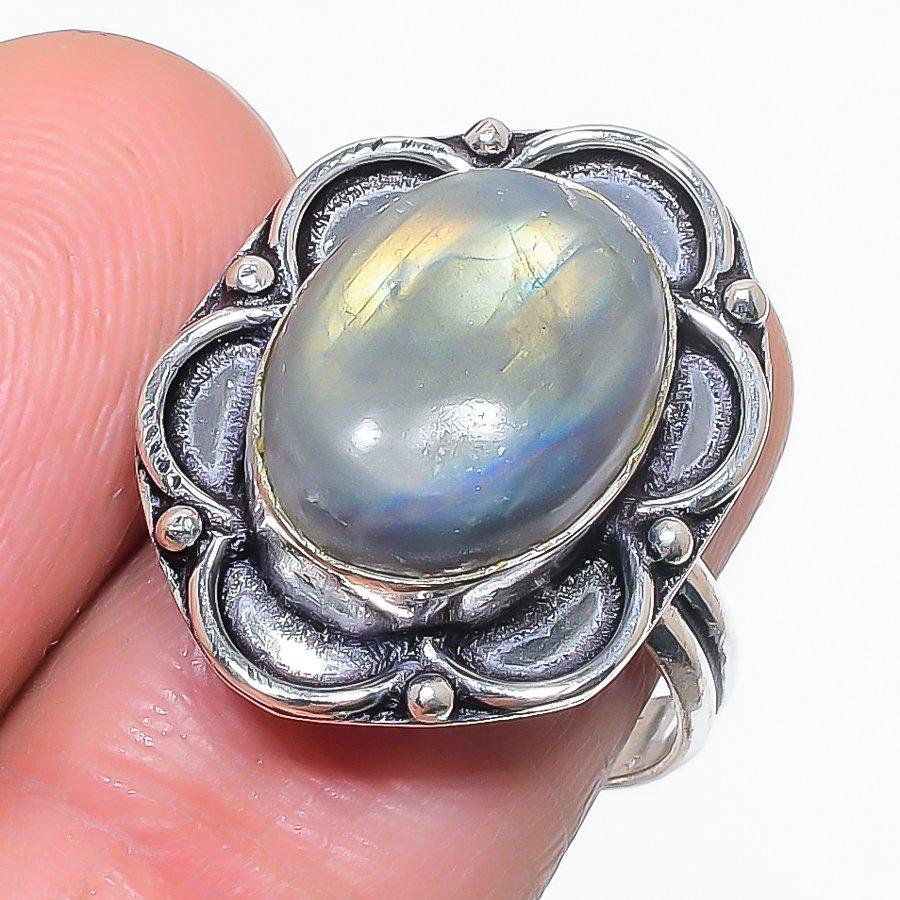 

Natural Labradorite Gemstone 925 Sterling Silver Jewelry Ring Size 7.5 m7z12