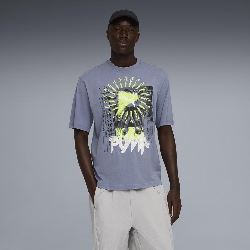 PUMA Men's Graphic Win or Lose Boxy Washed T-Shirt Grey Sky M Size Crew Neck Short Sleeve Tee