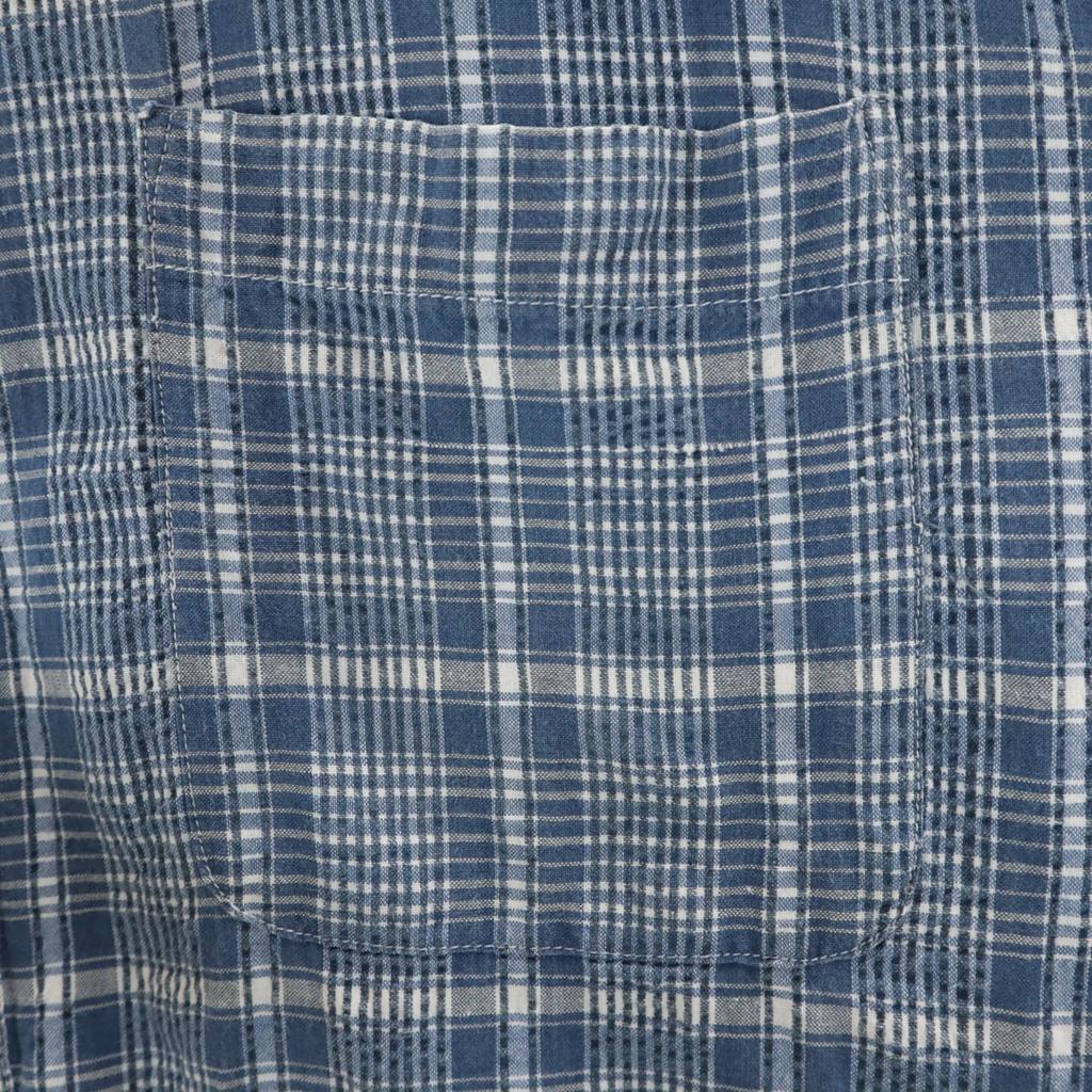 Uniqlo Old Check Pattern Short Sleeve Seersucker Shirt L Blue and Navy Men's Used