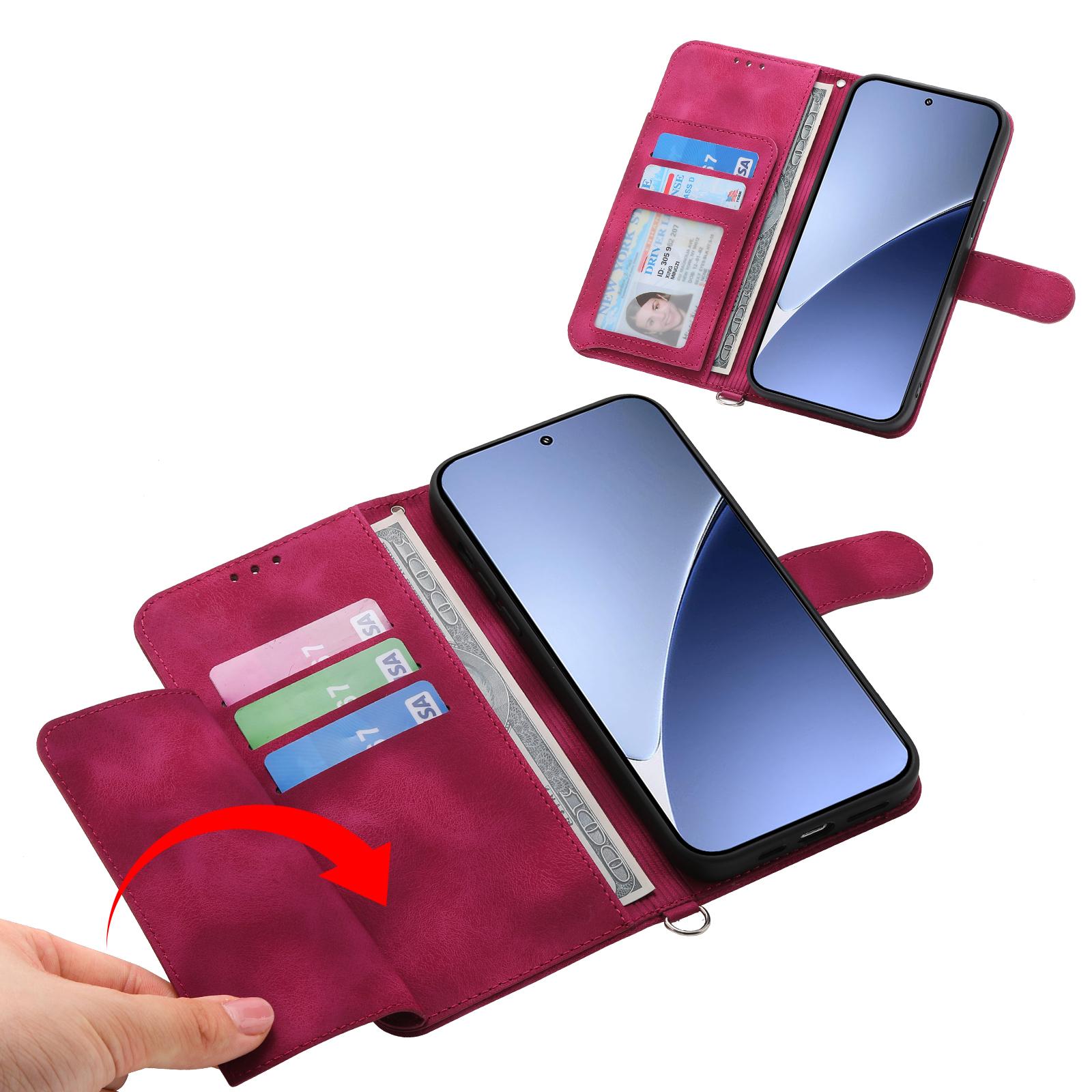 

For Xiaomi 15 Ultra Case Flower Pattern PU Leather Wallet Phone Cover with Strap Pink