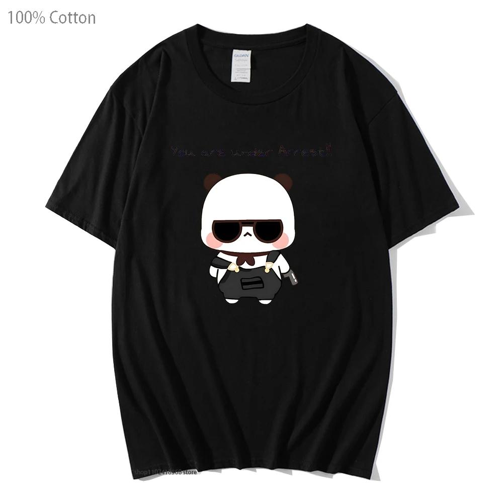 Cute Dudu and Bubu Dudu Like Spy Officer In Black T-Shirts Clothes Panda and Brownie Bear Tees Men Women Couple Tops