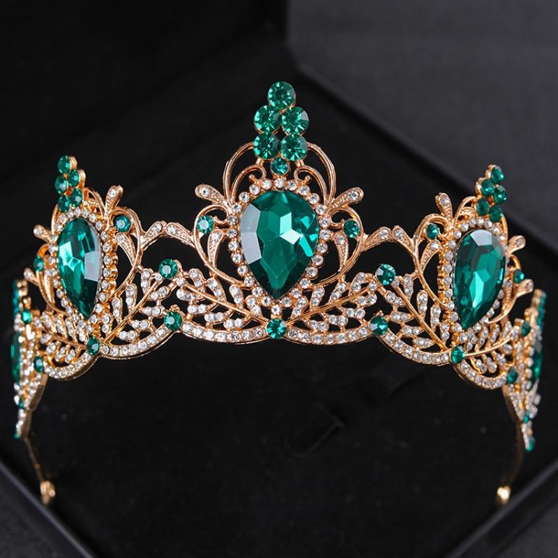 Grüne Kristall Diademe und Kronen Stirnband für Damen Party Strass Krone Braut Hochzeit Haar Accessoires Schmuck Krone Diadem