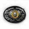 Western Cowboy Ethnic-Style Oval Belt Buckle - English Letters & Tang Grass Pattern Alloy