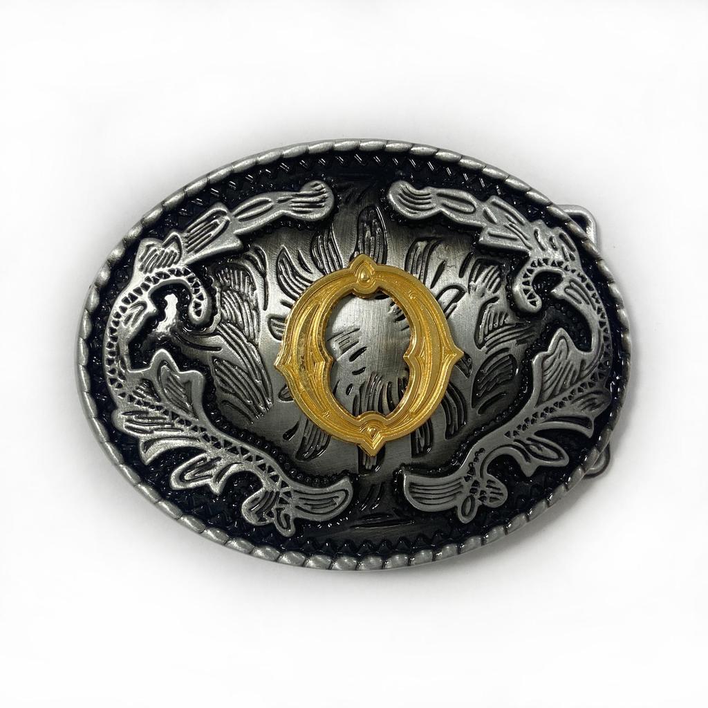 Western Cowboy Ethnic-Style Oval Belt Buckle - English Letters & Tang Grass Pattern Alloy