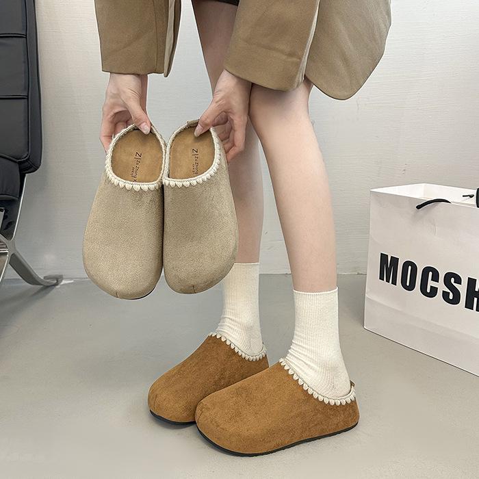 Retro Embroidered Birkenstock Shoes Bag Head Half Slippers Women's Outer Wear 2025 Autumn New Thick-soled Inner Height-increasing Birkenstock Single