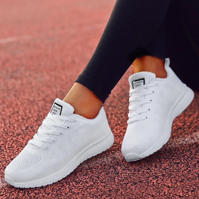 Women's Sneakers Breathable  New Fashion Flat Woman Vulcanize Shoes Mesh Fabric Lace Up Female Footwear Shoes