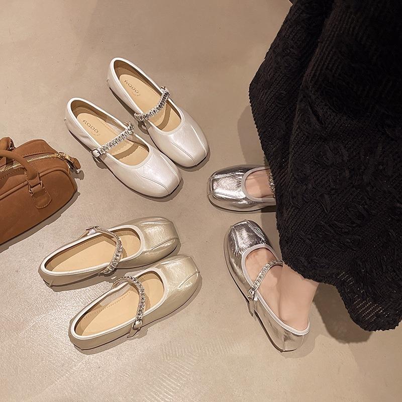 Temperament Silver Single Shoes Women's Autumn Comfortable New Models with Skirts Mary Jane Shoes Versatile Ballet Women's Shoes