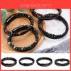 Men's Double Layered Volcanic Stone Beaded Bracelet With Alloy And Leather
