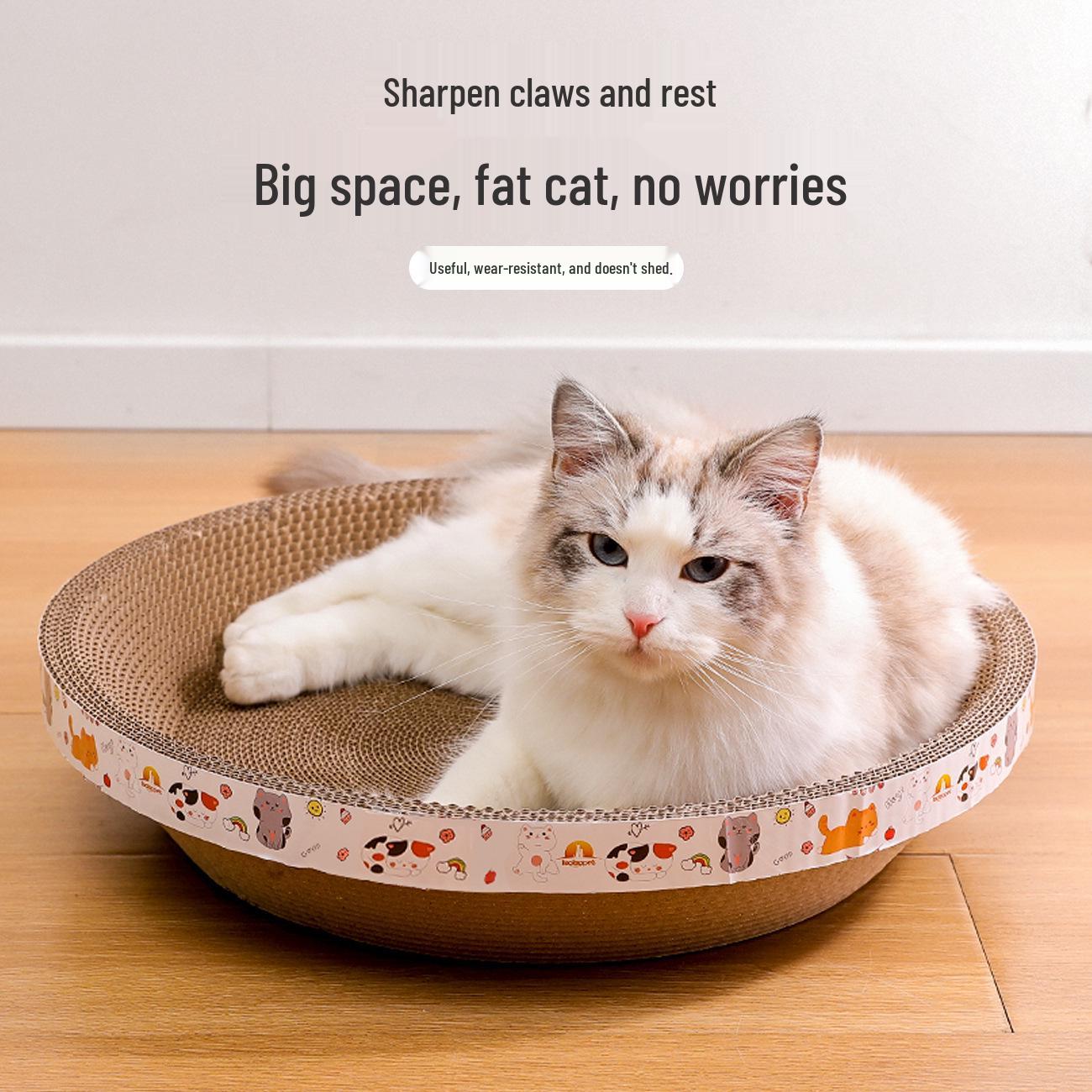 Large Round Winter Warm Cat Bed & Scratcher with Toys Bowl Small 30x9
