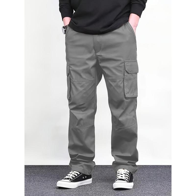 Men Multi Pocket Straight Leg Cargo Pants Loose Casual Outdoor Work Trousers